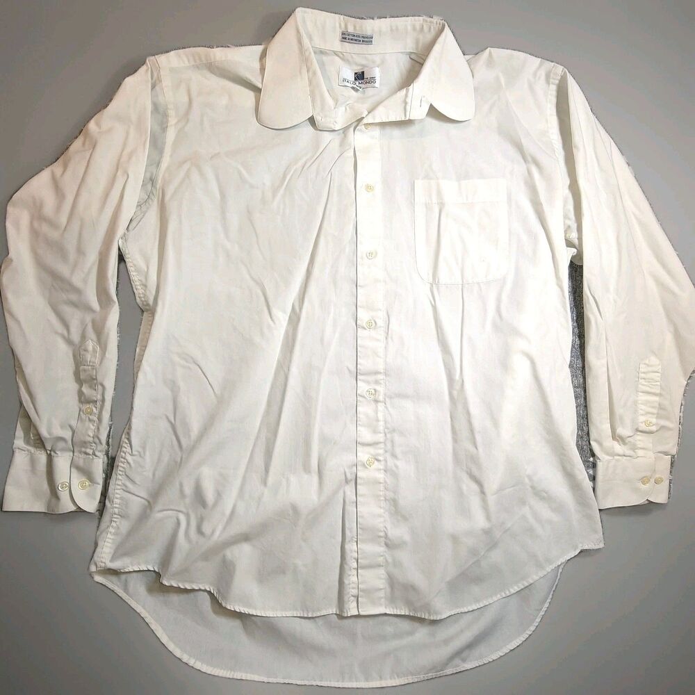 ITALO MONDO Men's White Dress Shirt - REG Size 17 - 34/35 Long Sleeve Button Up